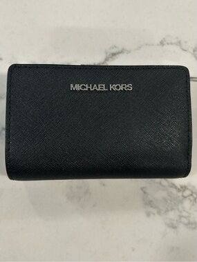 Michael Kors Black Saffiano Bifold Wallet with Silver Hardware